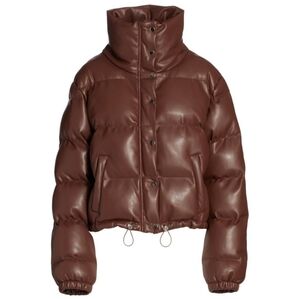 En Saison Vegan Leather Puffer Jacket In Brown